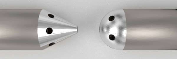 پروب چندسوراخه با نوک نیم‌کروی (راست) و نوک هرمی (چپ)